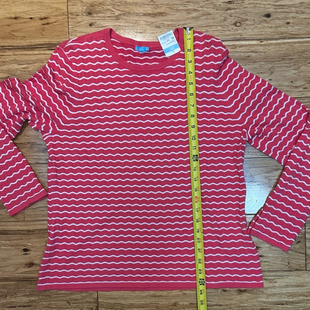 NWT J.McLaughlin Women's Zia Crewneck Scallop Caicos Coral/Wht Stripe Sz‎ XL - Picture 6 of 8